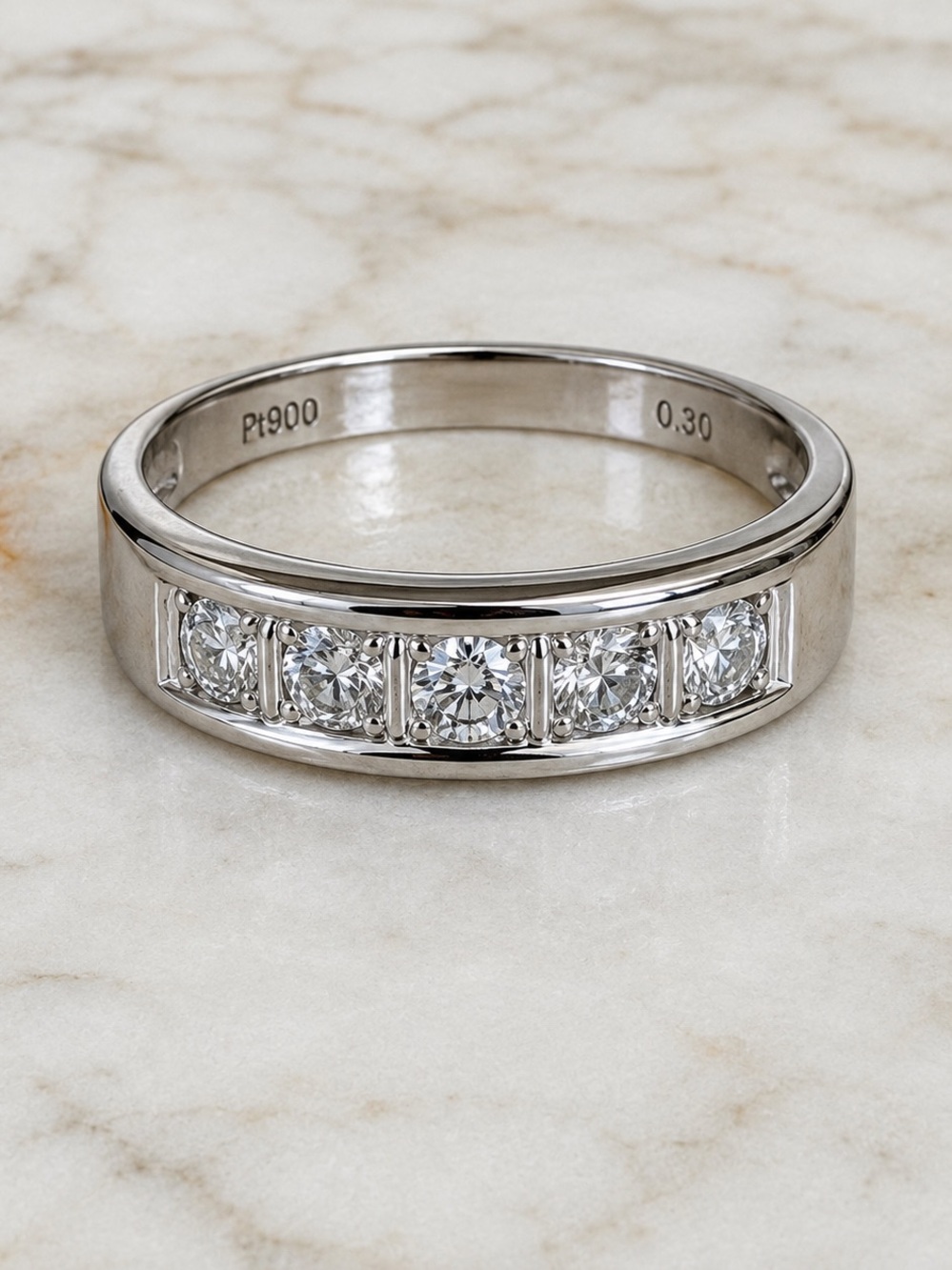 Natural Diamond 0.30ct Pt900 Platinum 5-Stone Band Eternity Wedding Ring